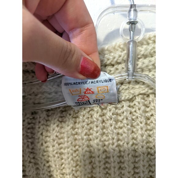 Vintage Heavy Knit Cardigan Retro Layering Chunky Button Belt Beige Grandpa Sz M - Picture 10 of 10